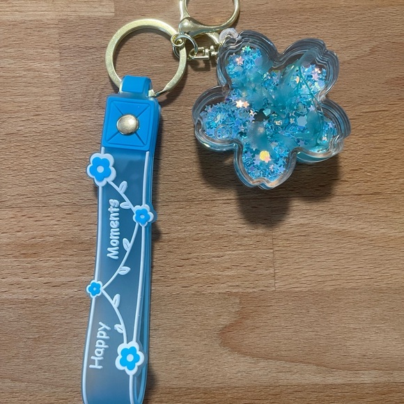 Other - Blue Cherry Blossom Keychain with Glitter Flower Charm